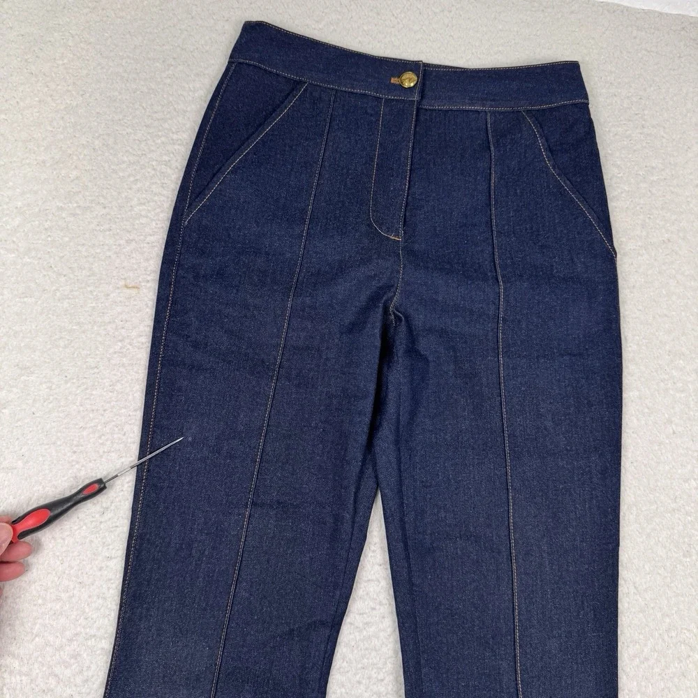 Veronica Beard Jeans Womens 2 High Rise Flare Blue Pintuck Seam Blue Gold Button